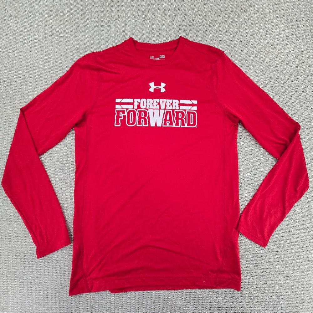 Under Armour Wisconsin Badgers‎ Shirt Mens Small Red Long Sleeve Forever Forward
